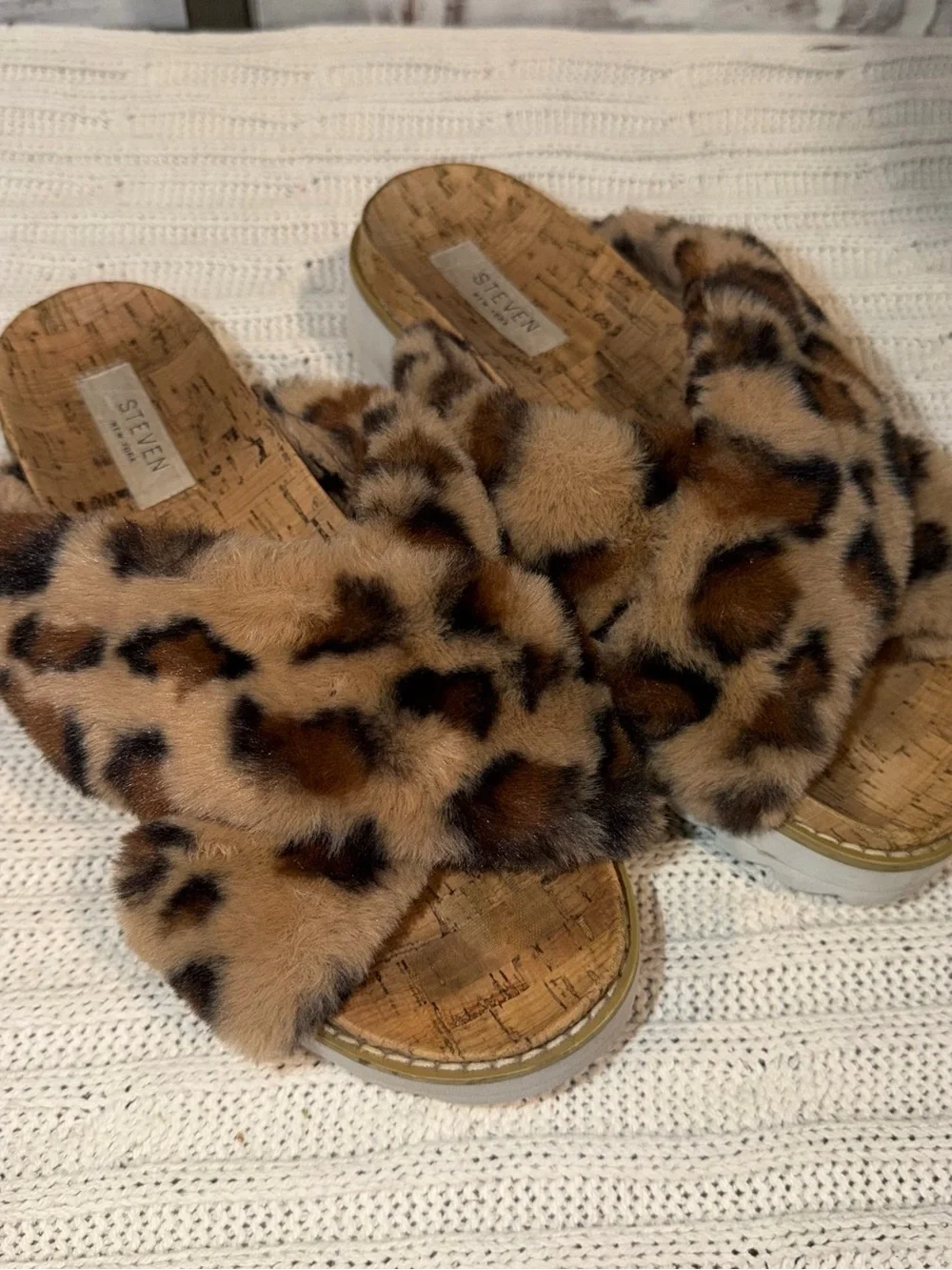 Steven By Steve Madden Leopard Print Fur Slide Sandals - Brown/Tan/Black